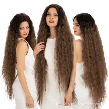 42 inches super Long Curly Blonde Ombre water wave Preplucked Hairline Lace Front Wig Synthetic hair Wigs For Black Women